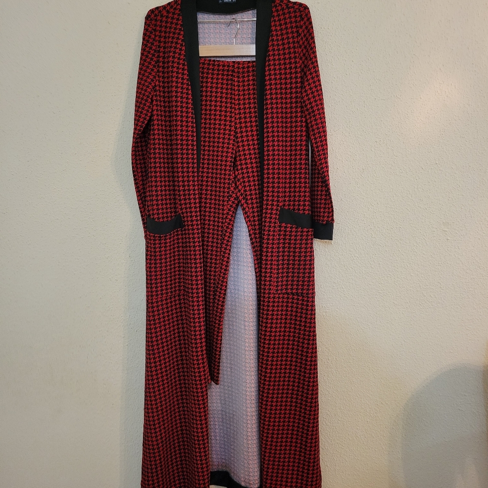 Shein Red and Black Gingham print 2 piece Duster and tights set size XL